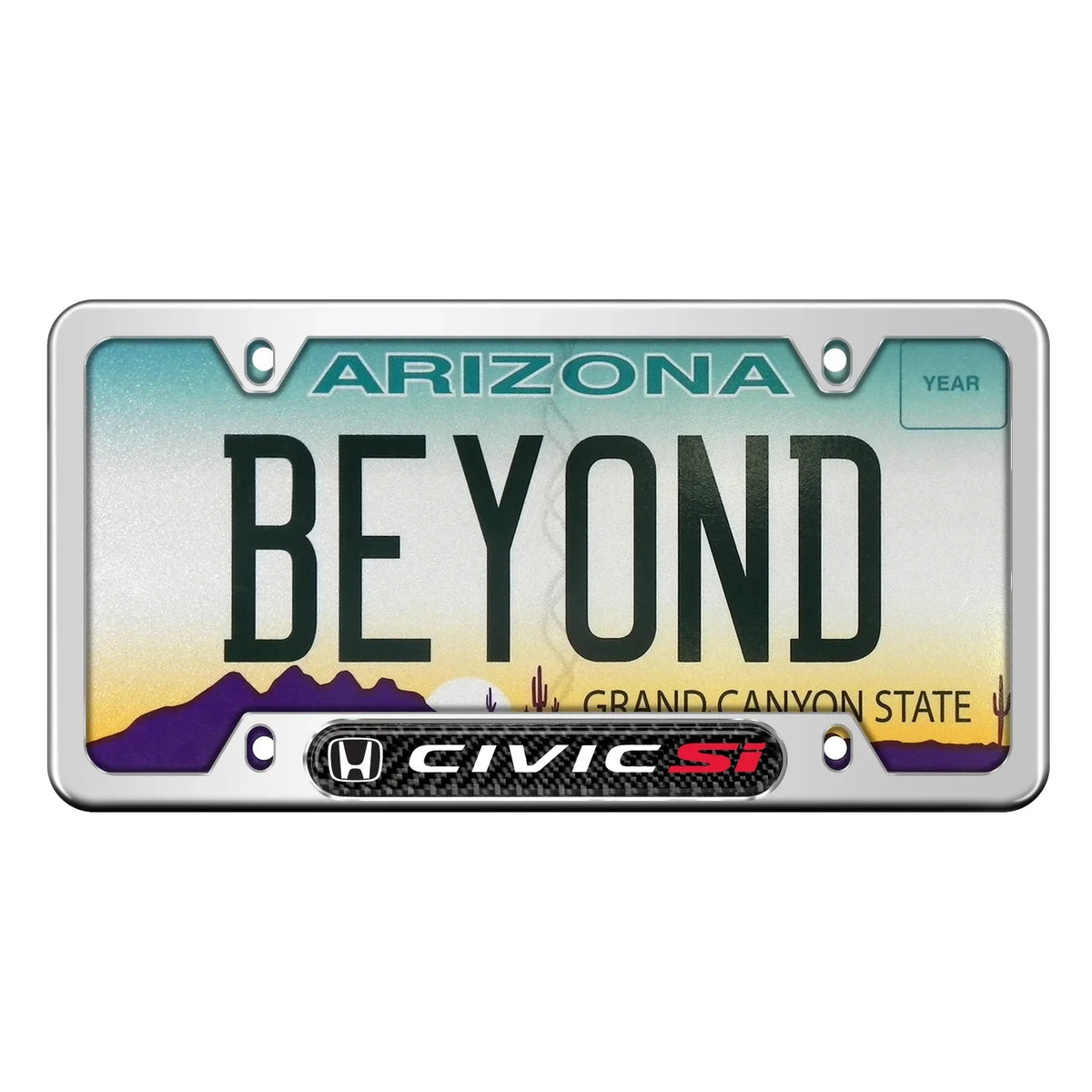 Honda Civic Si Real Carbon Fiber NamepLatitudee Chrome Stainless Steel License Frame