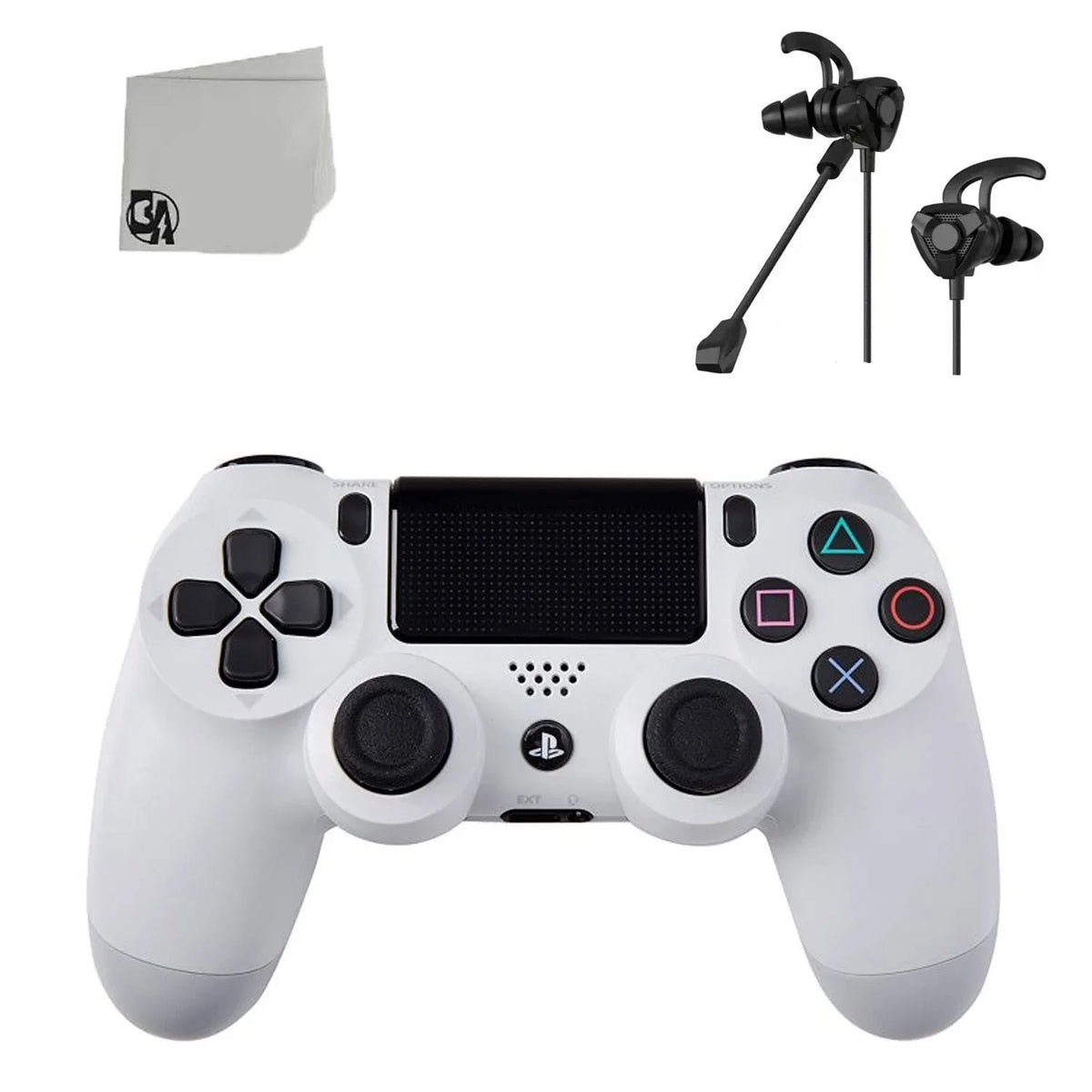 PlayStation 4 DualShock Wireless Controller Bundle - White Blue - With Earbuds Like New with BOLT AXTION