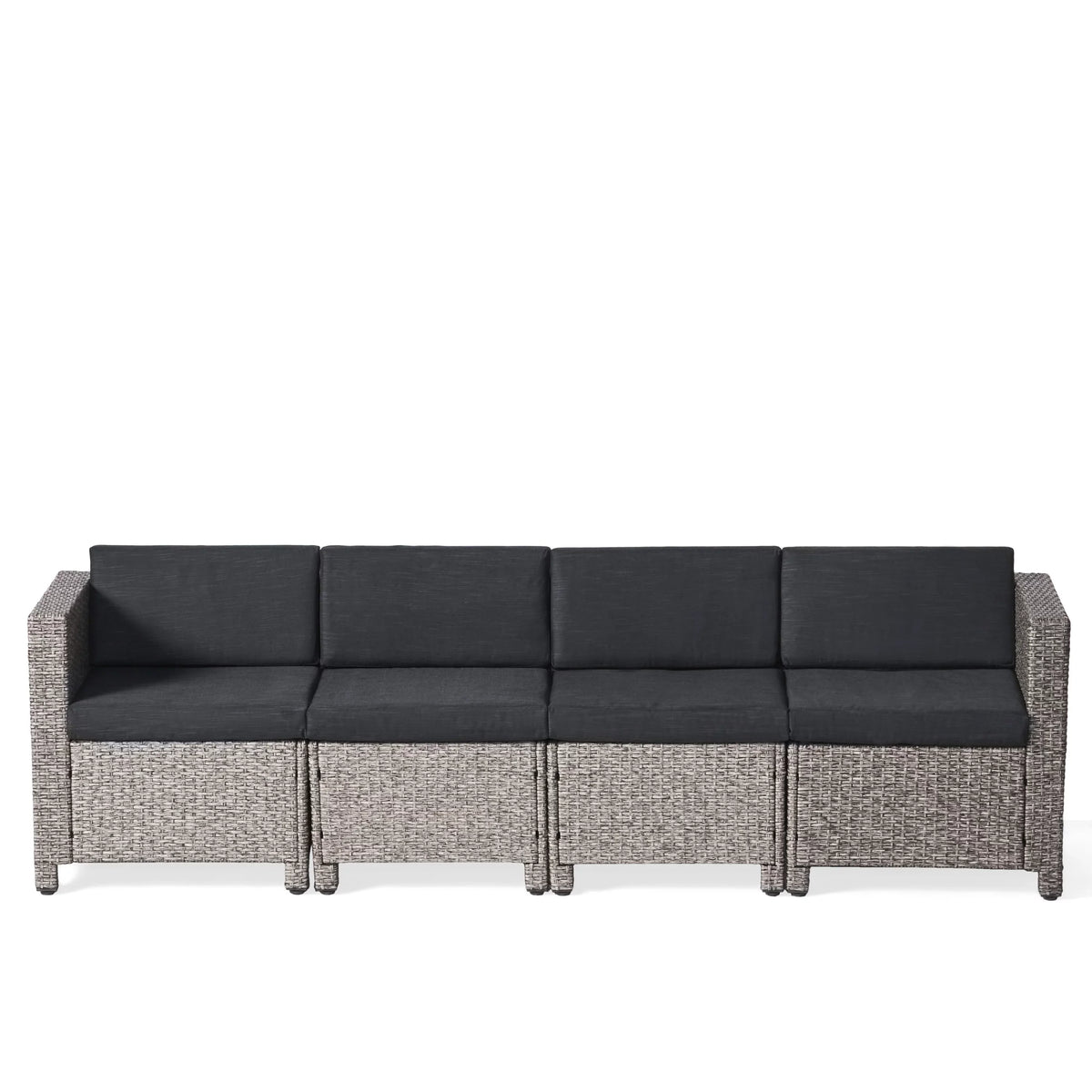 GDF Studio Venice Outdoor Wicker 4 Seater Sectional Sofa with Cushions, Mixed Black and Dark Gray