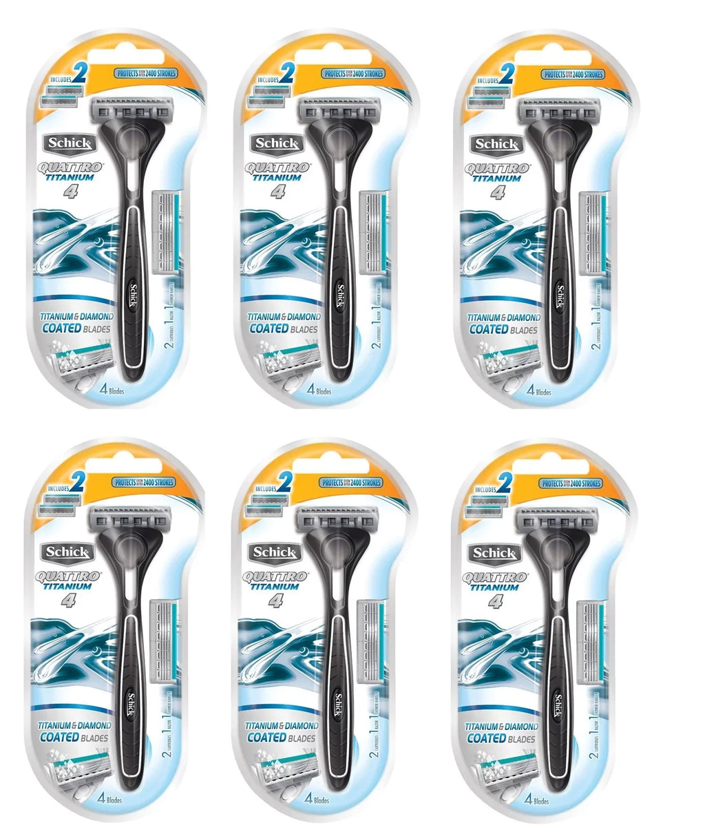 Schick Quattro Razor & Cartridges, Titanium Coated Blades, 1 Razor, 2 Cartridges (Pack of 6) + Schick Slim Twin ST for Sensitive Skin
