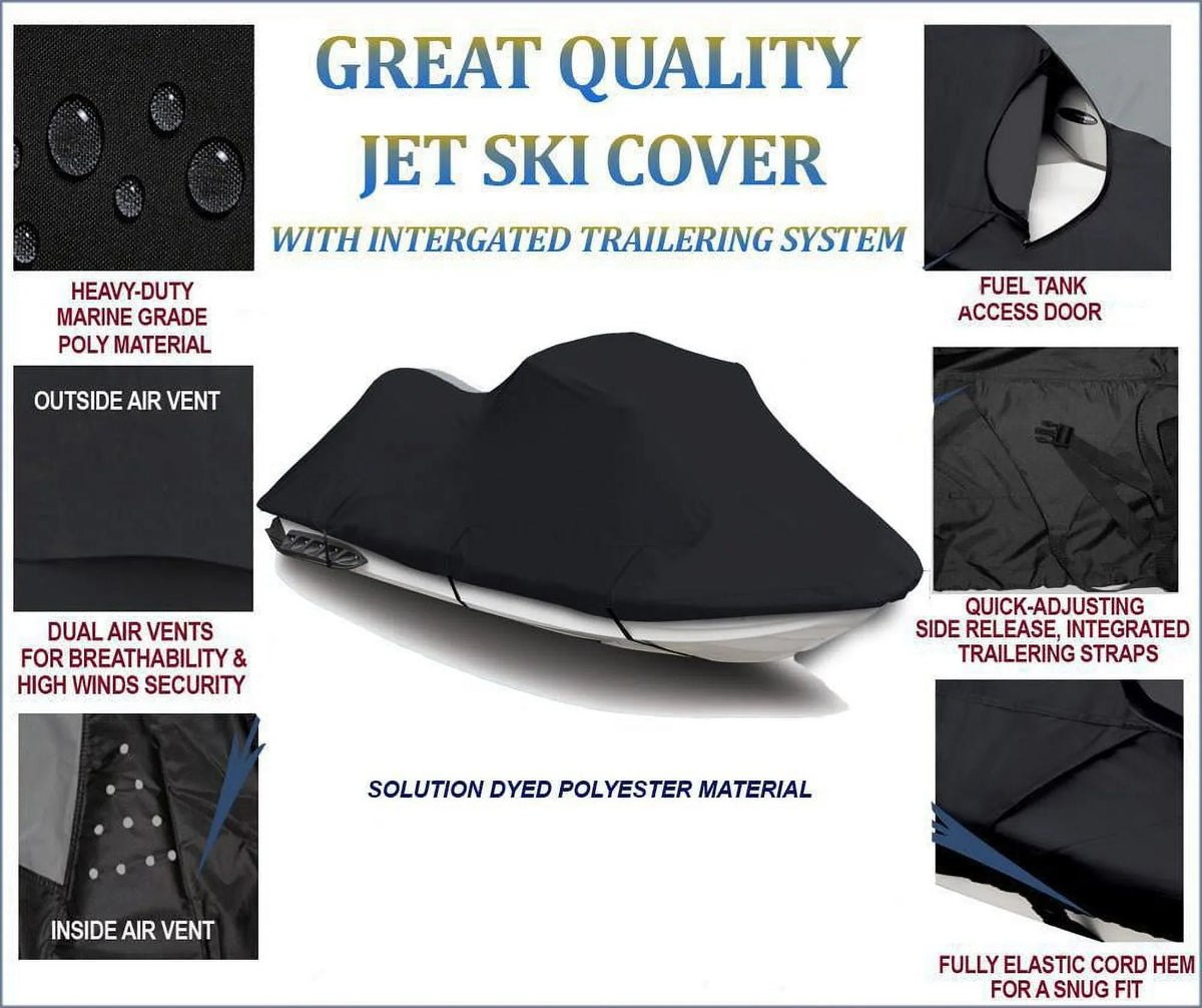 BLACK 600 DENIER JetSki Cover Compatible for YAMAHA JET SKI XLT 1200 2001 2002 2003 2004 2005 / 800 2002 2003 2004 PWC Cover