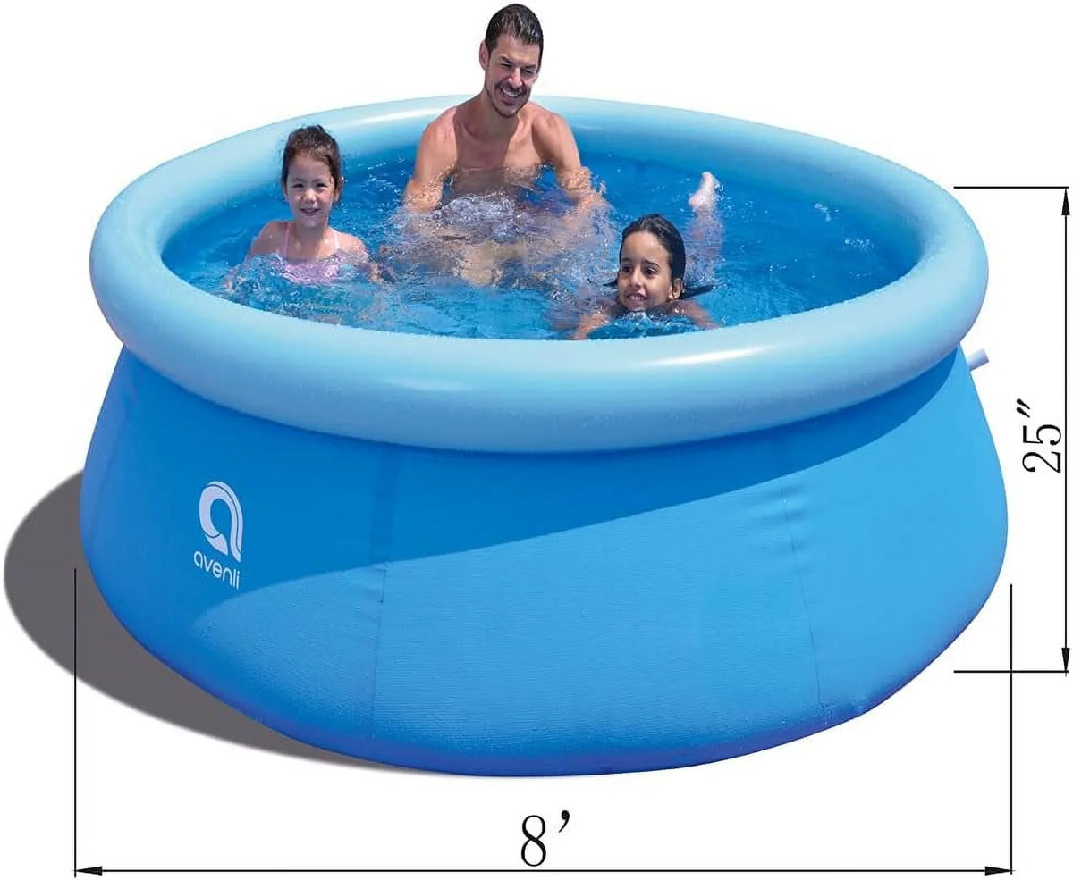 Avenli 8 Foot X 25 Inch 2 To 3 Person Capacity Prompt Set Above Ground InfLatitudeable Outdoor Backyard Swimming Pool, Blue