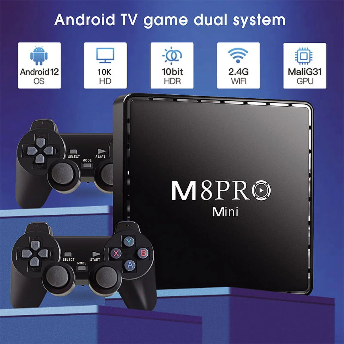 Game TV Box M8 Pro Mini Android and Game Dual System with 10000+ Retor Game Wireless Controllers 100M 4K TV Box