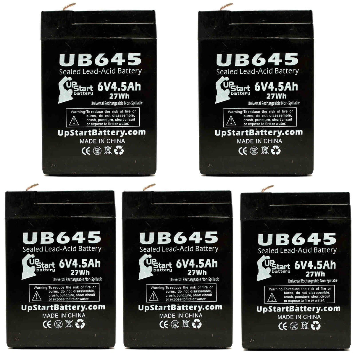 5x Pack - Compatible Tripp Lite BCPRO 850 Battery - Replacement UB645 Universal Sealed Lead Acid Battery (6V, 4.5Ah, 4500mAh, F1 Terminal, AGM, SLA) - Includes 10 F1 to F2 Terminal Adapters