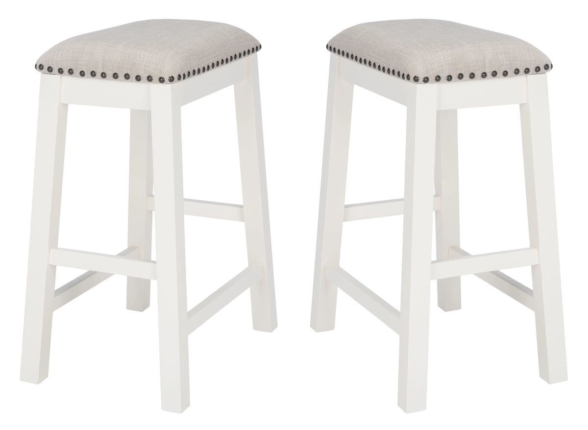 SAFAVIEH Aero Mid-Century Counter Stool, White, Set of 2 (18.8 in. W x 13 in. D x 25 in. H)