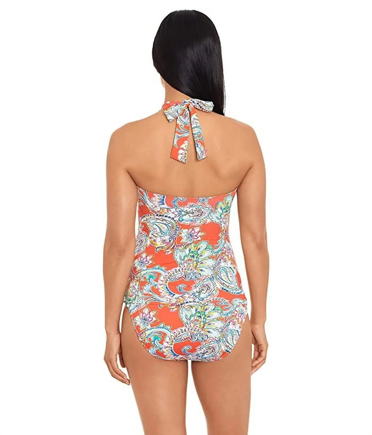 Ralph Lauren Women's Multi Paisley Molded Cup Tankini Top Orange Size 6