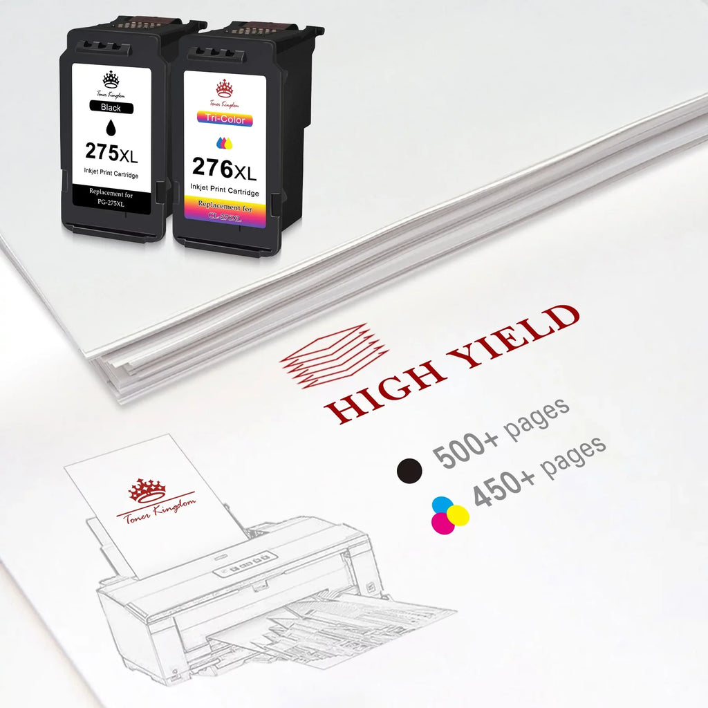 Toner Kingdom PG-275 CL-276 Ink Cartridges for  Ink 275 and 276 High Capacity 275XL 276XL Ink Cartridges for PIXMA TS3520 TS3522 TS3500 TR4720 TR4722 TR4700 Printers (2 Black, 1 Color)