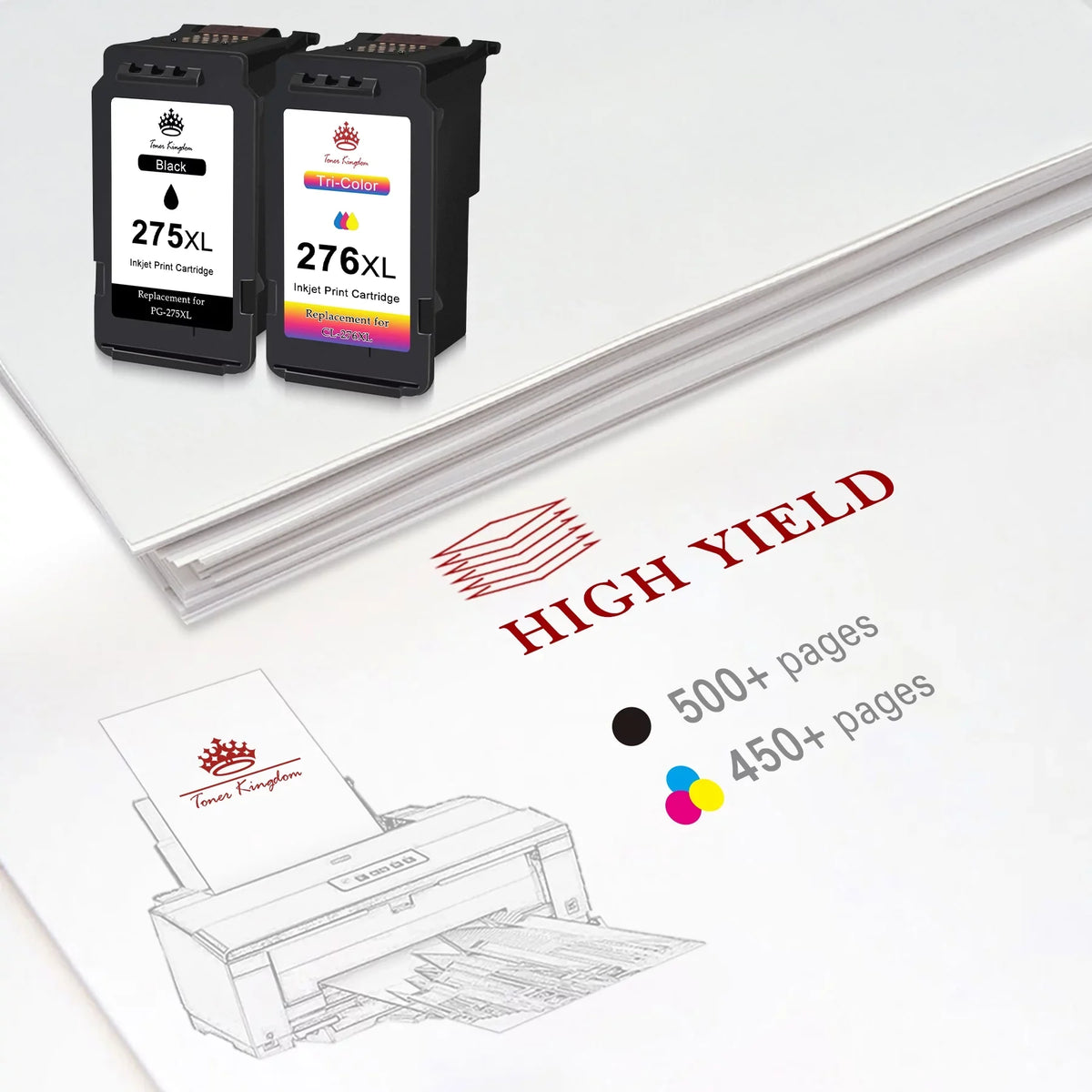 275 276 Ink Cartridges for  Ink 275 and 276 PG-275XL CL-276XL High Capacity 275XL 276XL Ink Cartridges for Pixma TS3522 TR4720 TS3520 TS3500 TR4722 TR4700 Printer (2 Black, 1 Color)
