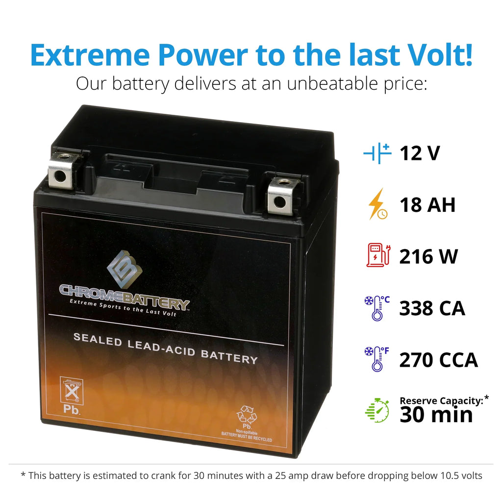 Chrome Battery Ytx20ch-bs (20ch-bs 12 Volts,18 Ah, 270 Cca) Motorcycle Battery for Kawasaki 1600cc Vn1600-b Vulcan Mean Streak 2004