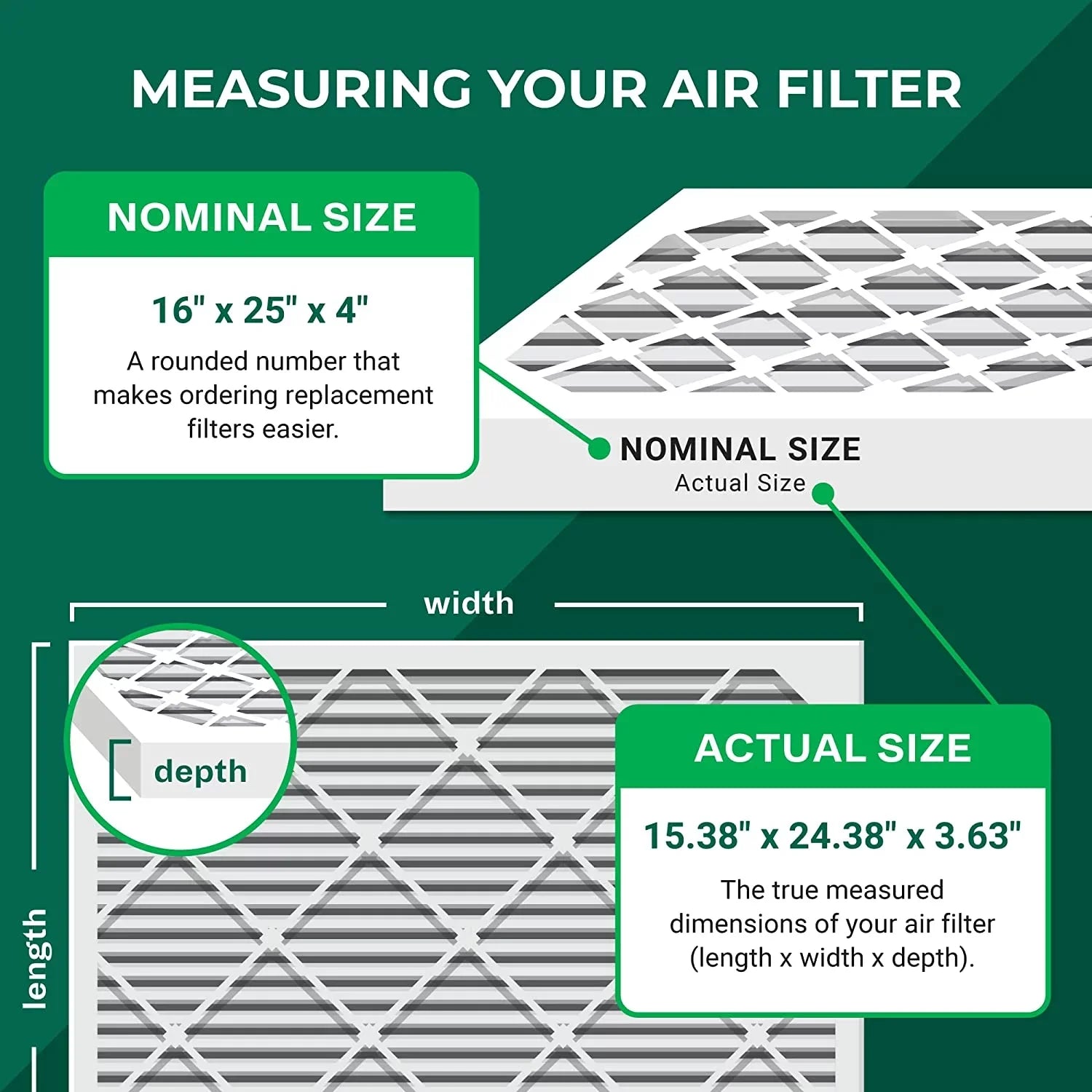 Filterbuy 16x25x4 MERV 13 Pleated HVAC AC Furnace Air Filters (6-Pack)