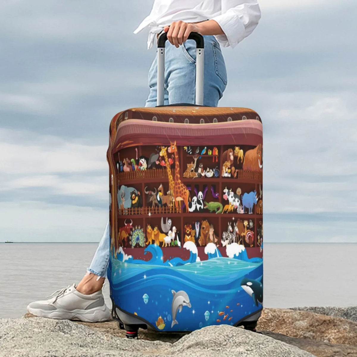 Junzan Animals On Noah'S Ark2 Print Washable Luggage Cover - Fashion Suitcase Protector Fits 18-32 Inch Luggage