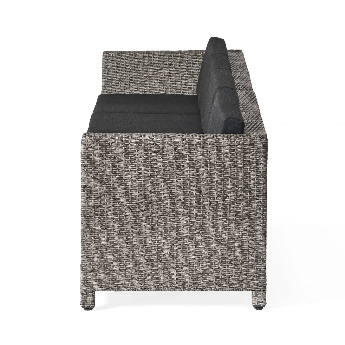 GDF Studio Venice Outdoor Wicker 4 Seater Sectional Sofa with Cushions, Mixed Black and Dark Gray