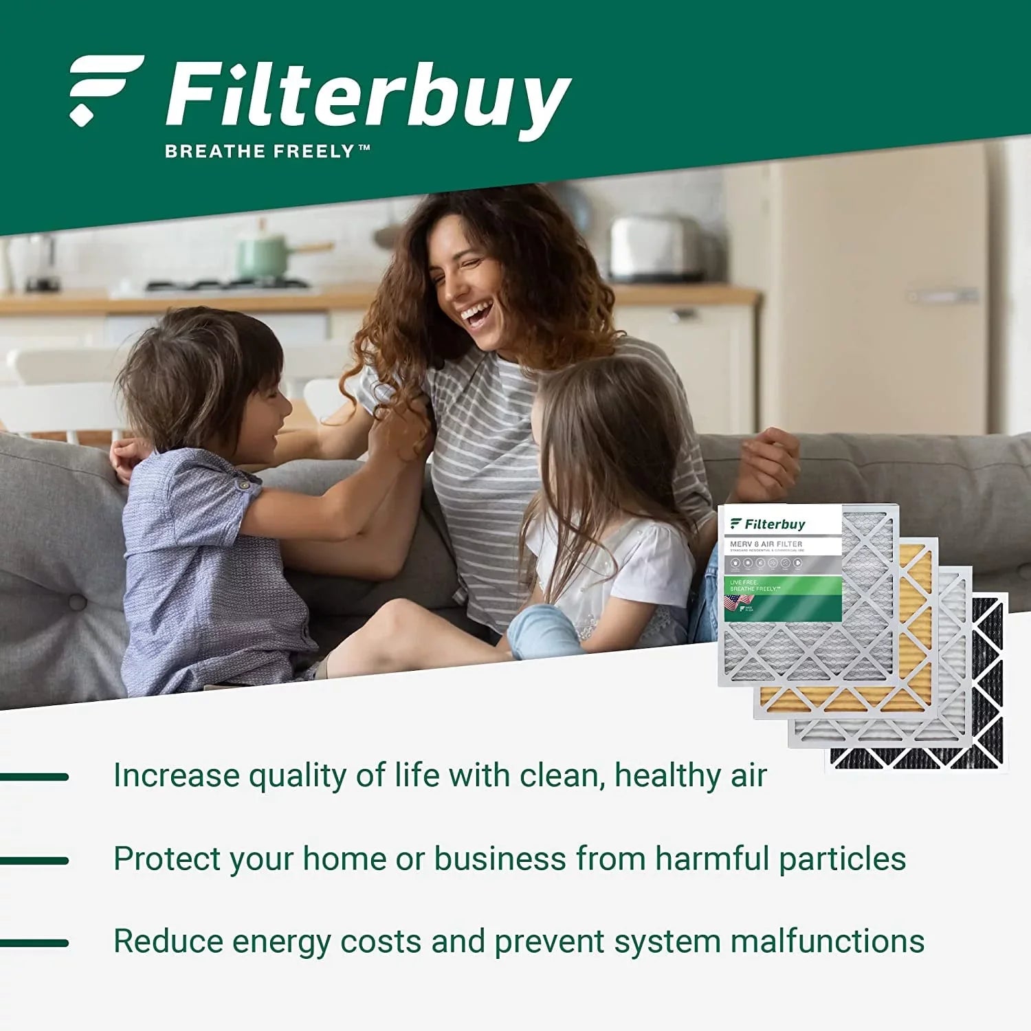 Filterbuy 10x10x1 MERV 8 Odor Eliminator Pleated HVAC AC Furnace Air Filters with Activated Carbon (3-Pack)