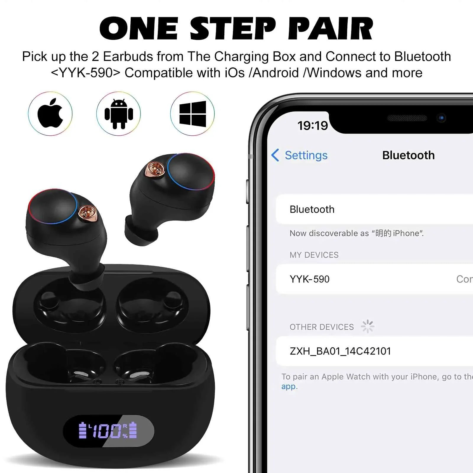 UrbanX True Wireless Bluetooth Earbuds + Charging Case, Black, Dual Connect, IPX5 Water Resistance, Bluetooth 5.2 Connection, Balanced, Bass Boost Compatible with  Tab M10 Gen 3