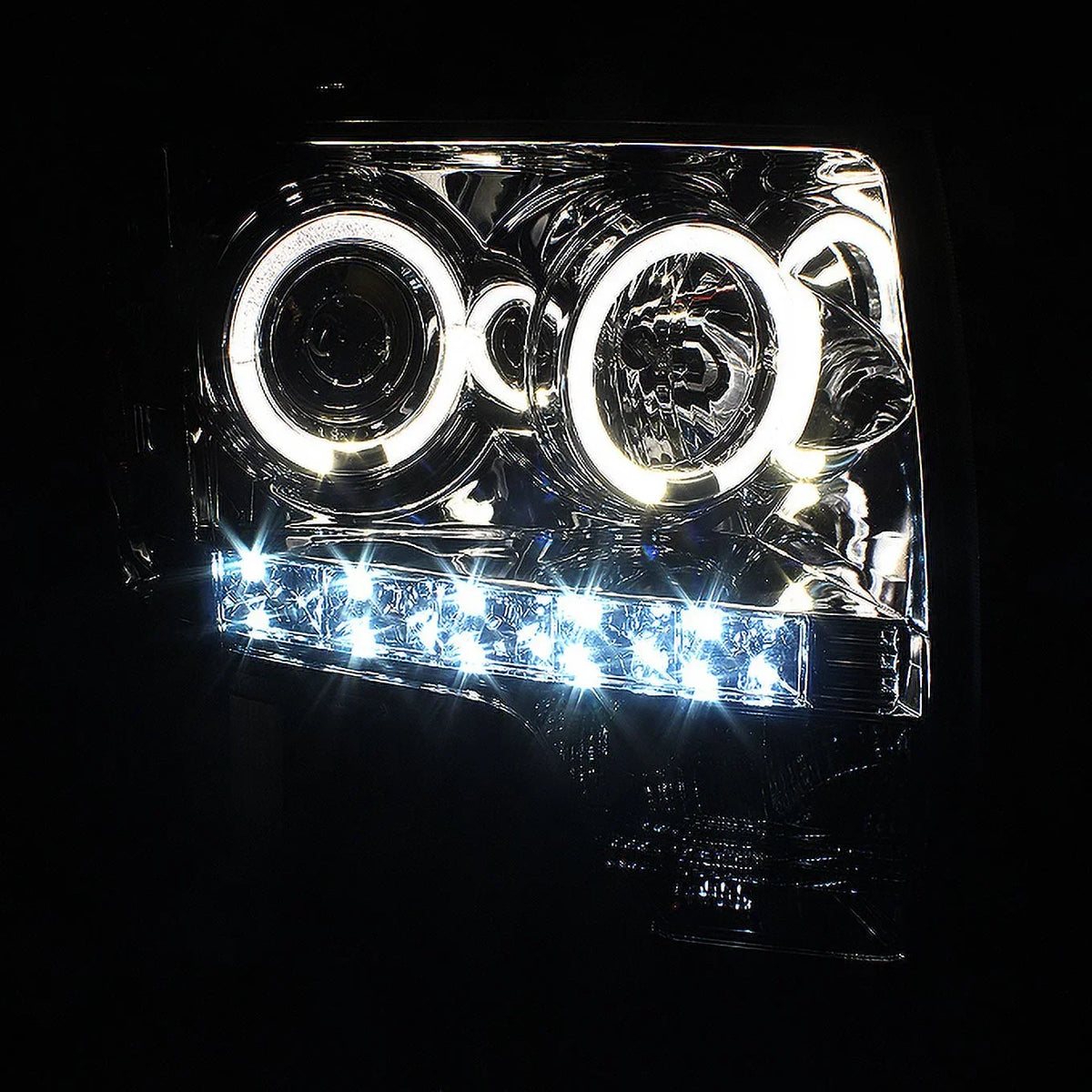 AKKON - Fits 2009-2014 Ford F-150 F150 Dual Halo Projector Smoke Headlights + Black Smoked [C-Light Bar] LED Tail Lamp Combo